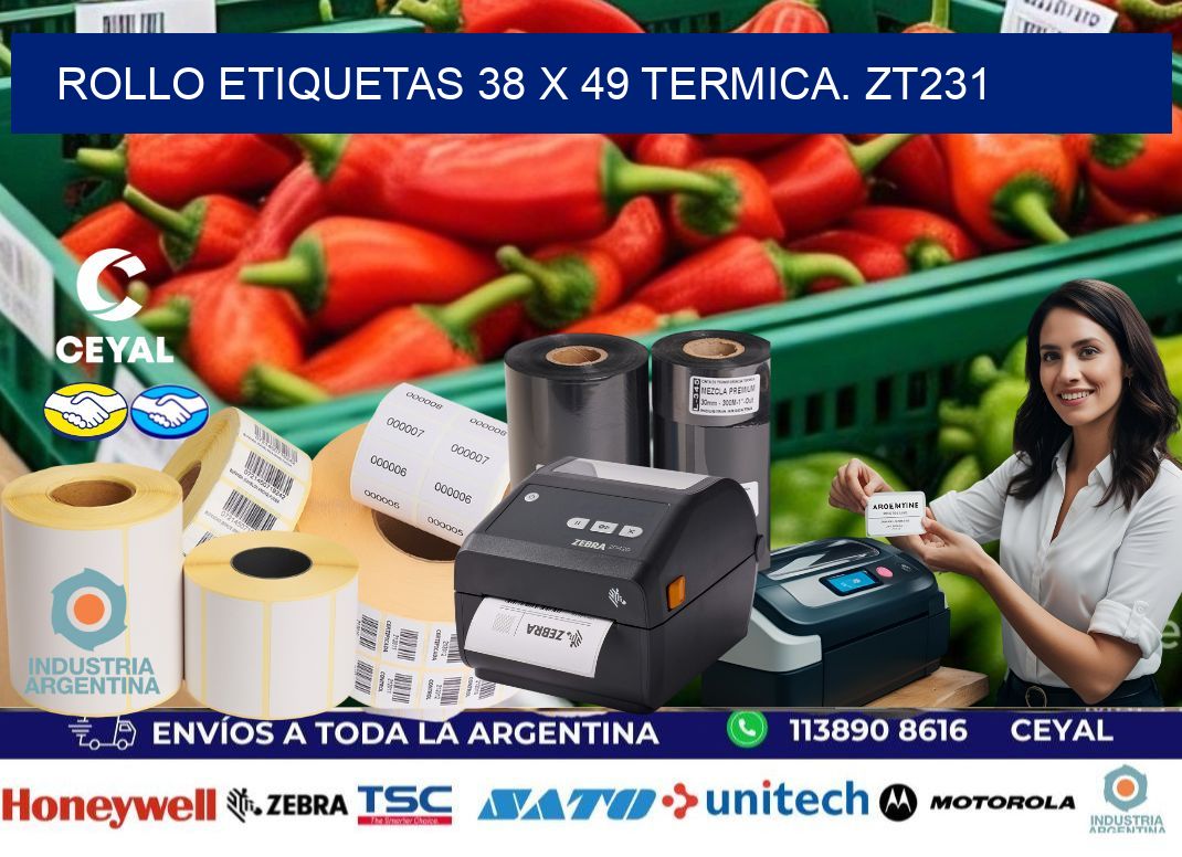 Rollo etiquetas 38 x 49 termica. zt231