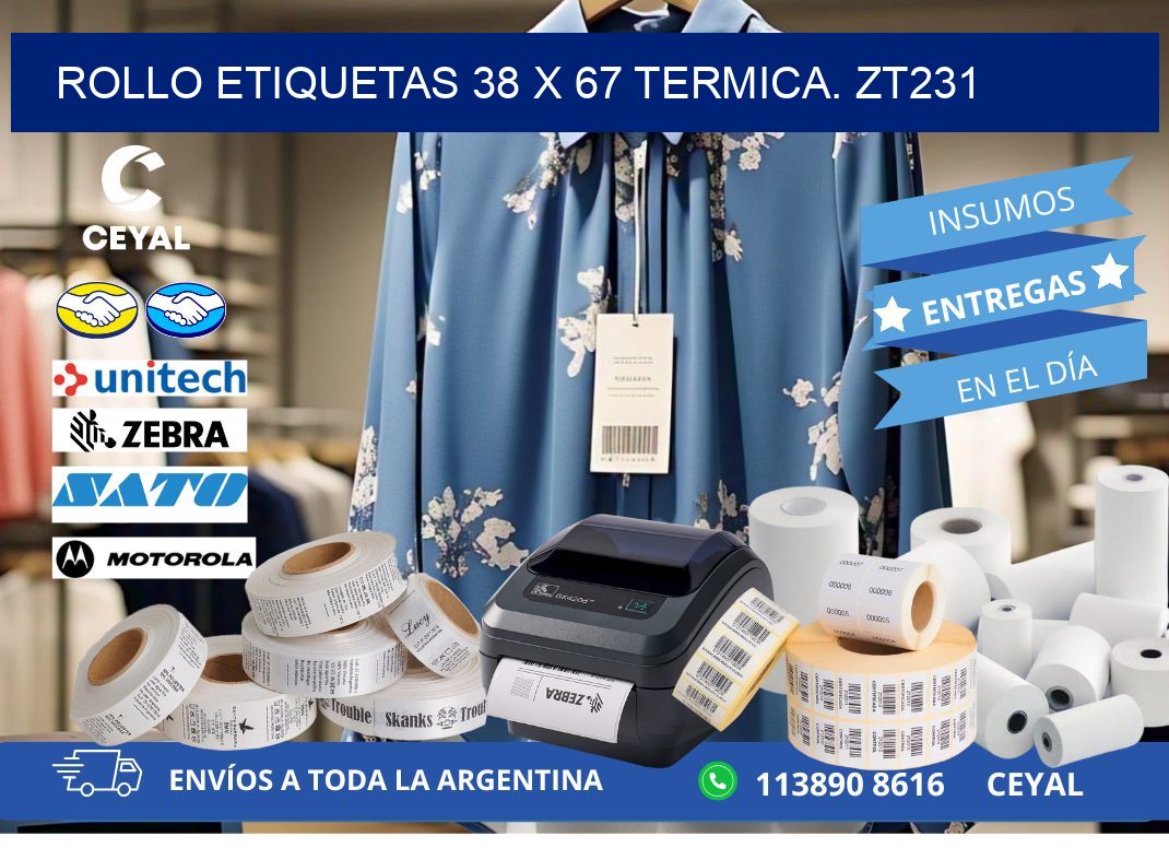 Rollo etiquetas 38 x 67 termica. zt231