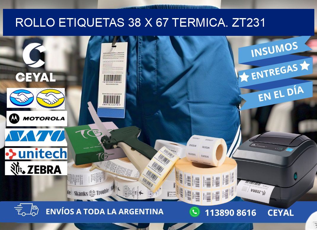 Rollo etiquetas 38 x 67 termica. zt231