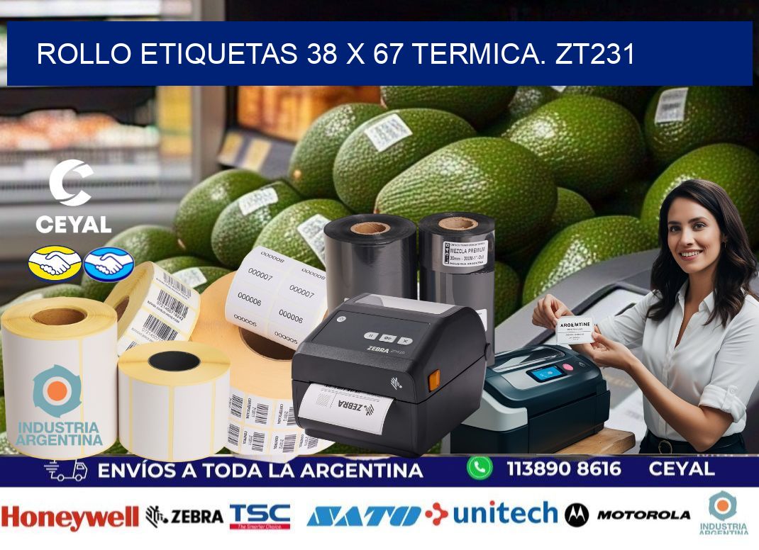 Rollo etiquetas 38 x 67 termica. zt231