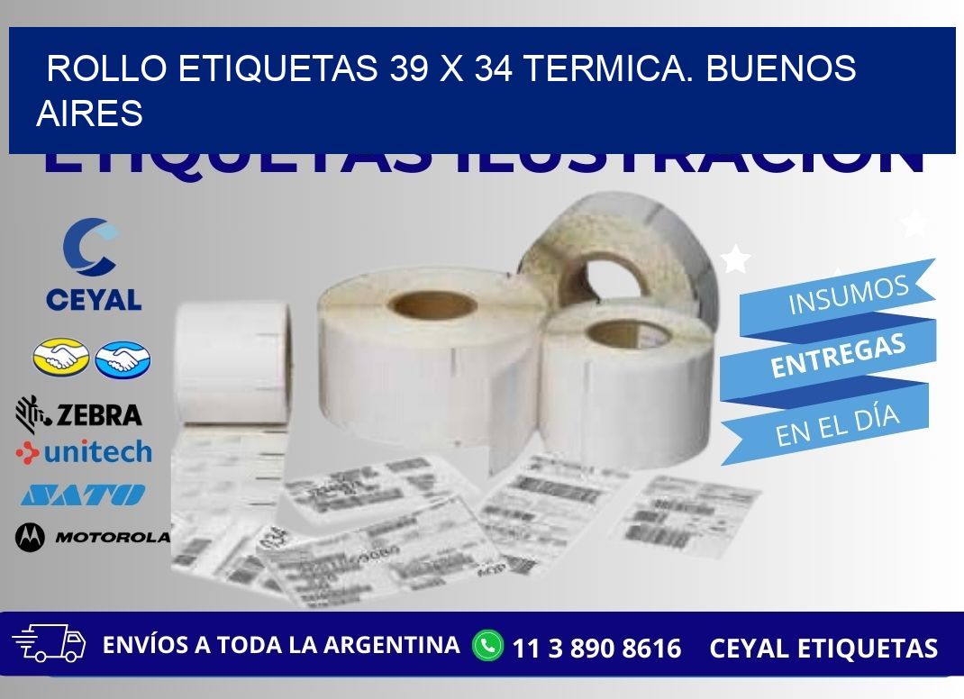Rollo etiquetas 39 x 34 termica. Buenos Aires