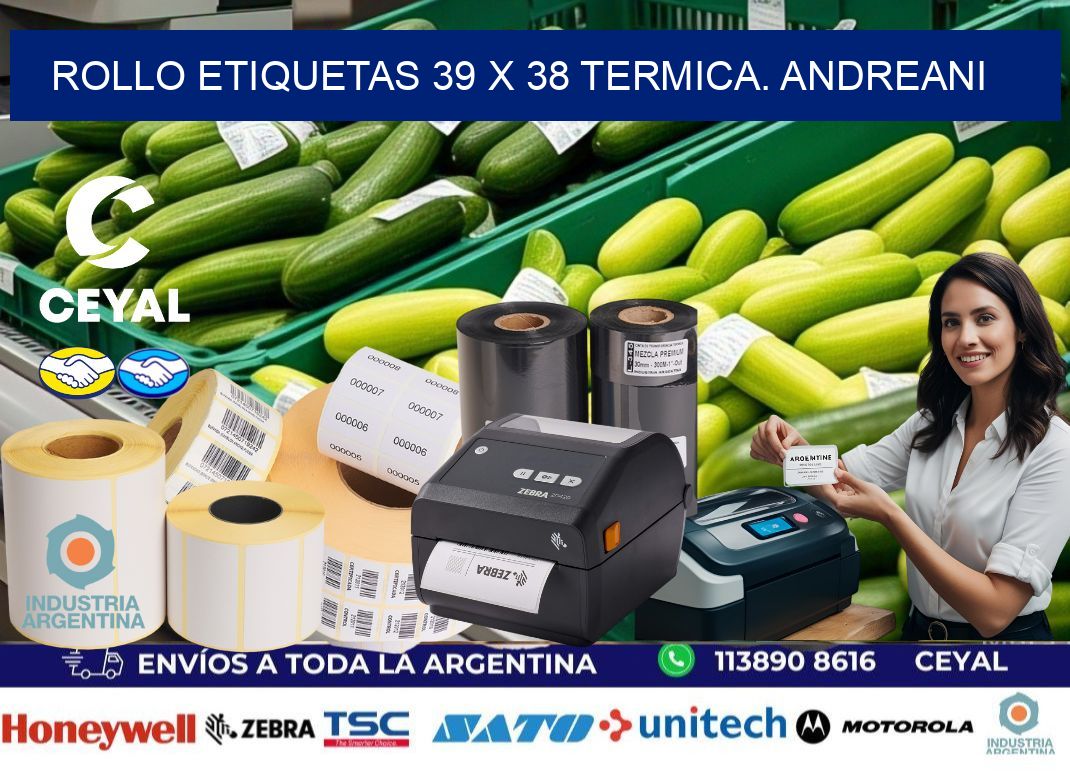 Rollo etiquetas 39 x 38 termica. Andreani