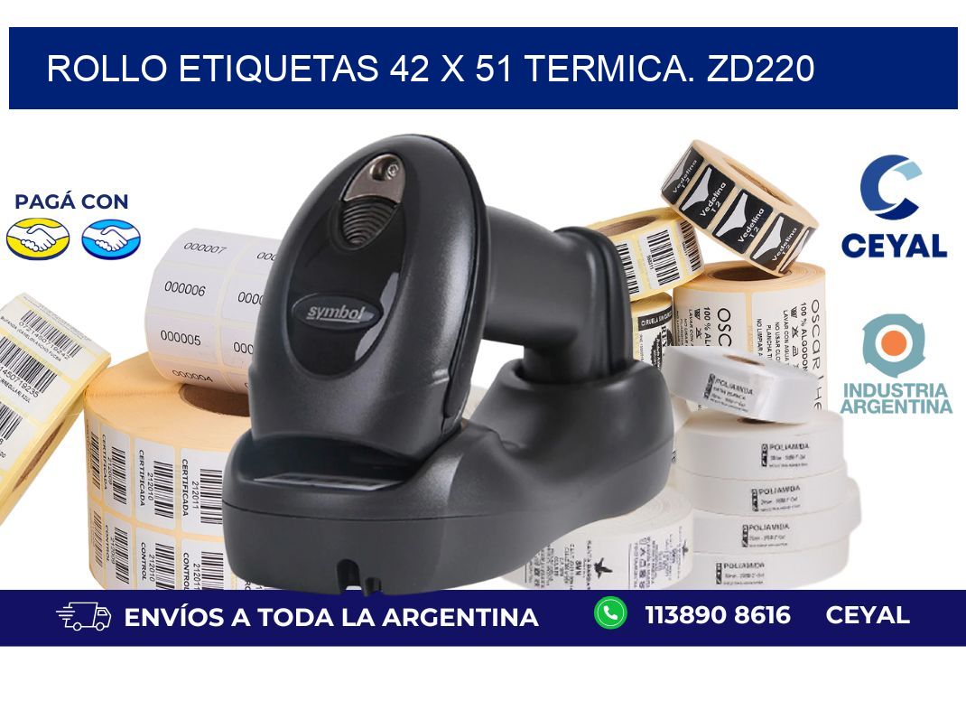 Rollo etiquetas 42 x 51 termica. zd220
