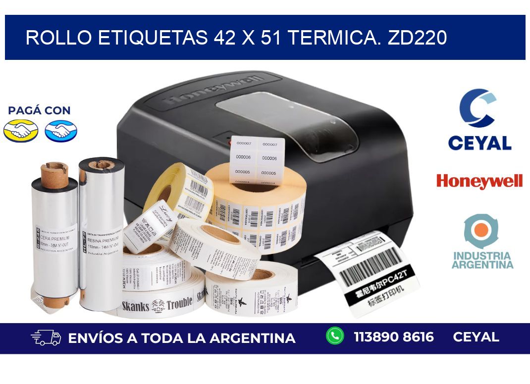Rollo etiquetas 42 x 51 termica. zd220