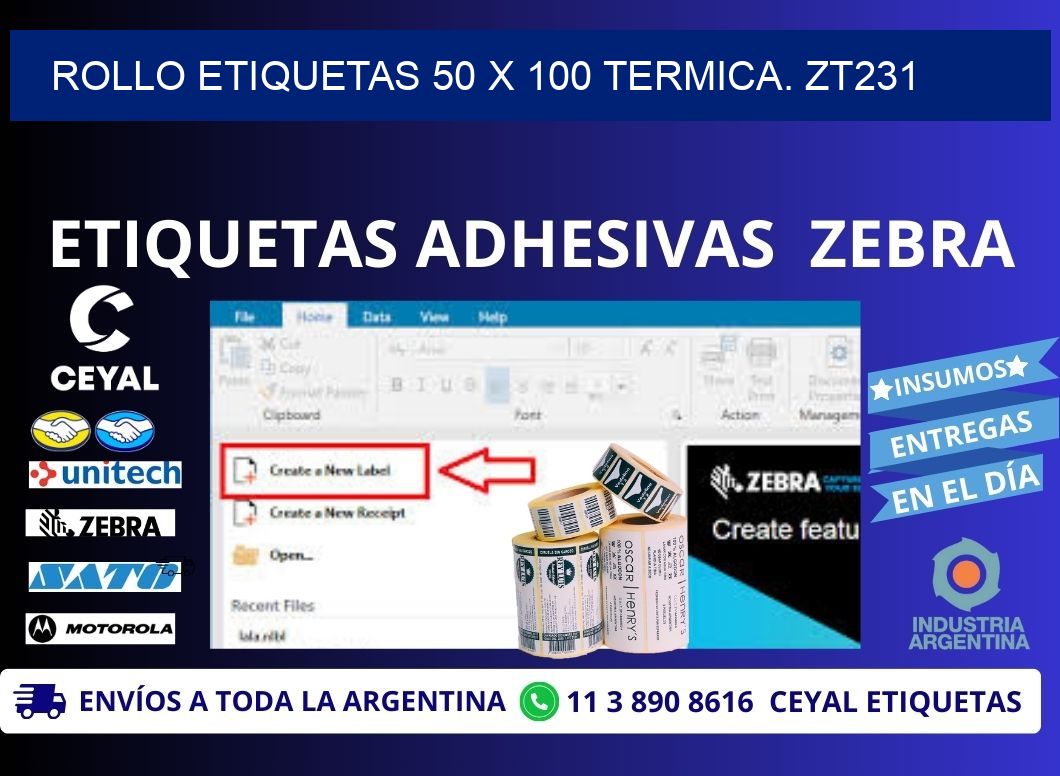 Rollo etiquetas 50 x 100 termica. zt231