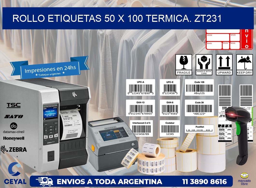 Rollo etiquetas 50 x 100 termica. zt231