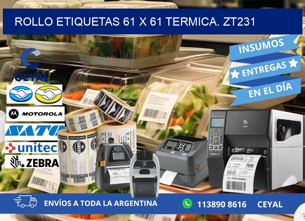 Rollo etiquetas 61 x 61 termica. zt231