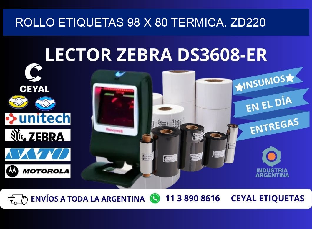 Rollo etiquetas 98 x 80 termica. zd220