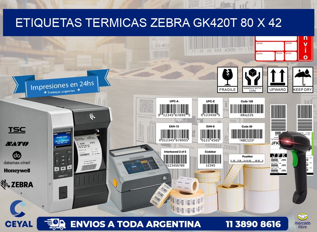 ETIQUETAS TERMICAS ZEBRA GK420T 80 x 42