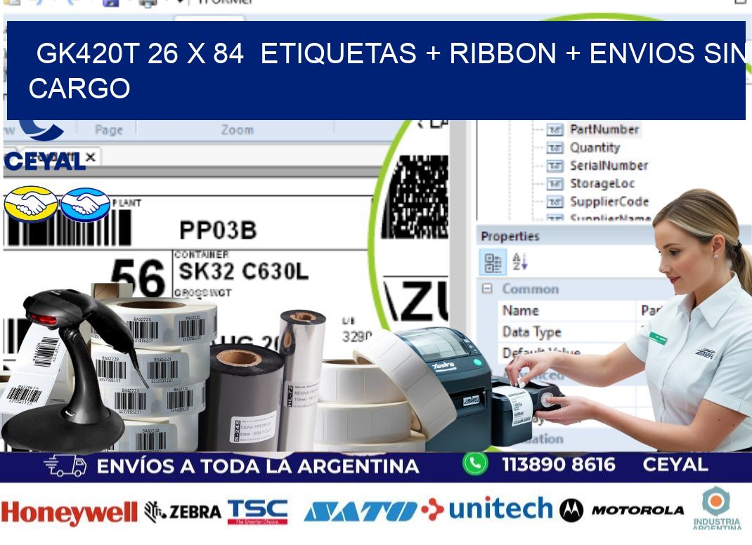 GK420T 26 x 84  etiquetas + ribbon + envios sin cargo