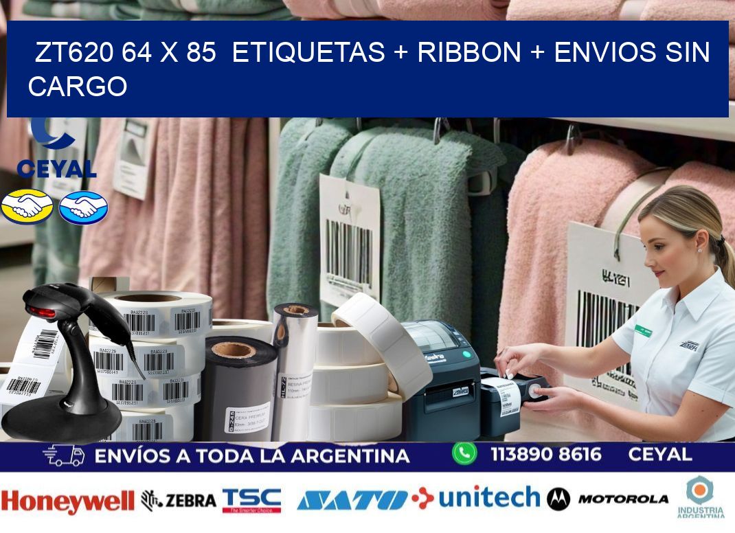 ZT620 64 x 85  etiquetas + ribbon + envios sin cargo