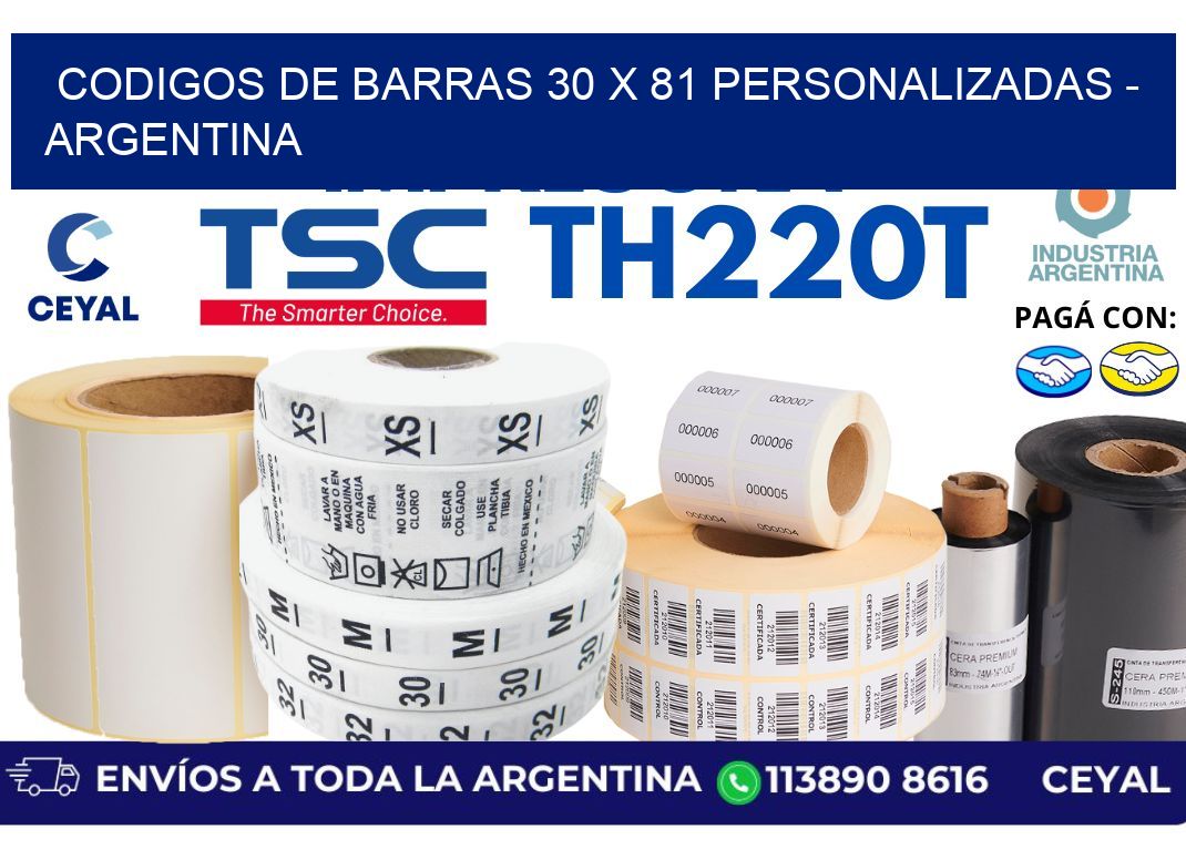 codigos de barras 30 x 81 personalizadas - Argentina