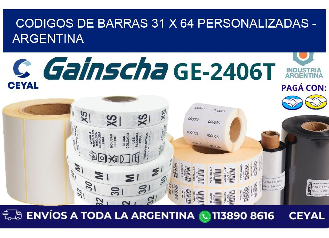 codigos de barras 31 x 64 personalizadas - Argentina
