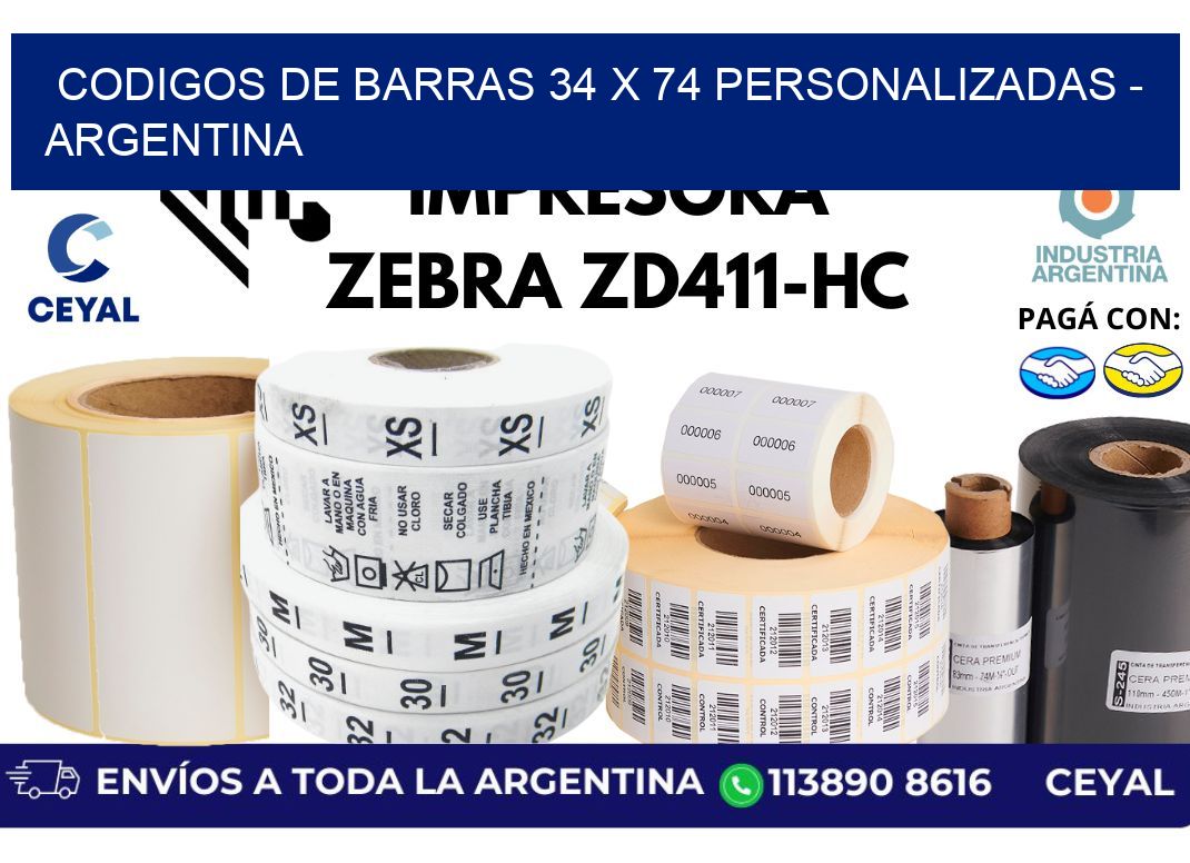 codigos de barras 34 x 74 personalizadas - Argentina