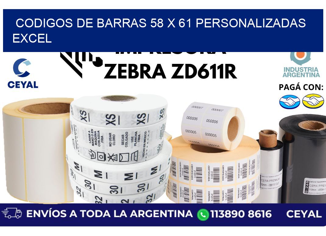 codigos de barras 58 x 61 personalizadas excel