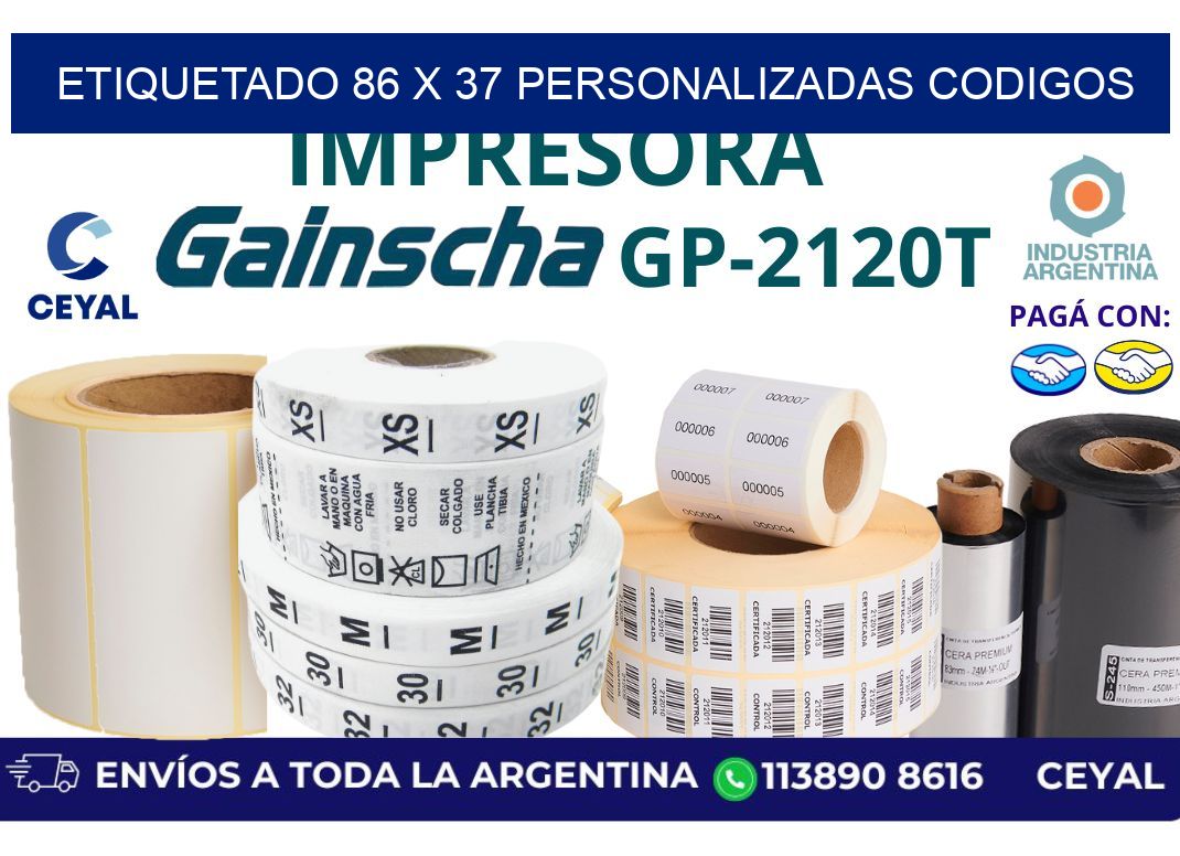 etiquetado 86 x 37 personalizadas codigos