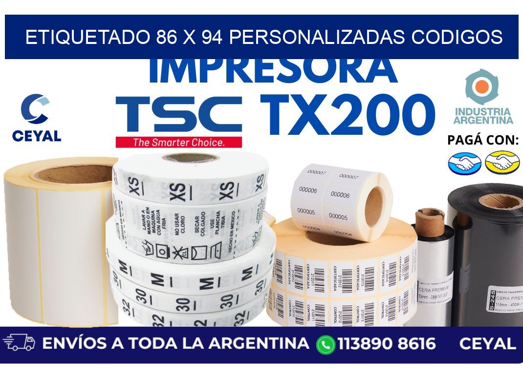 etiquetado 86 x 94 personalizadas codigos
