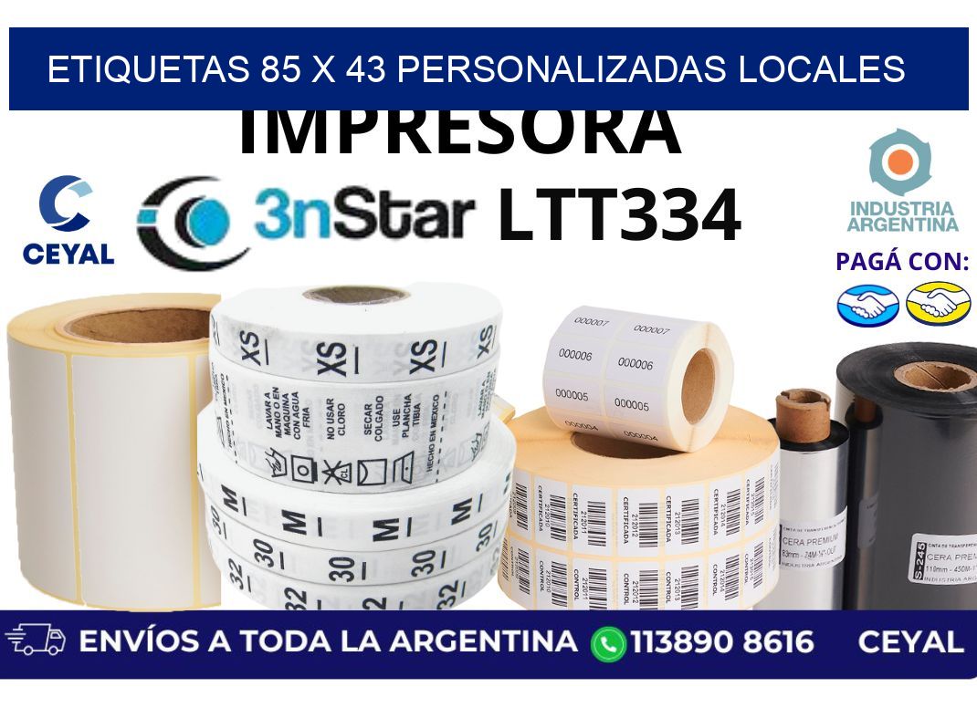 etiquetas 85 x 43 personalizadas locales
