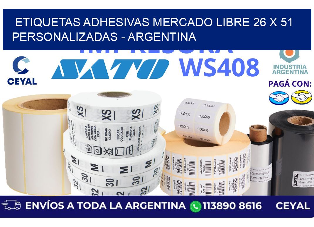 etiquetas adhesivas mercado libre 26 x 51 personalizadas – Argentina
