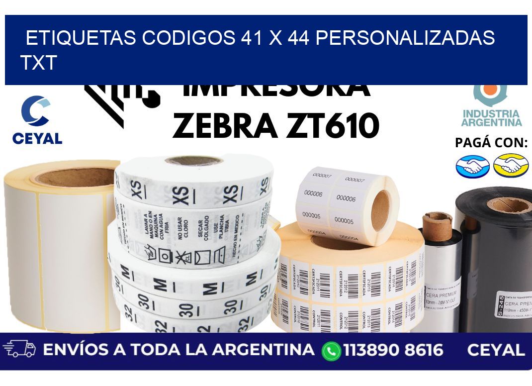 etiquetas codigos 41 x 44 personalizadas txt