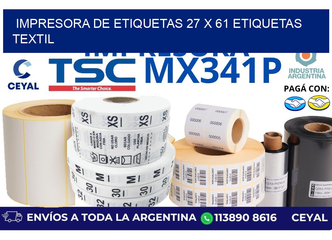 impresora de etiquetas 27 x 61 etiquetas textil