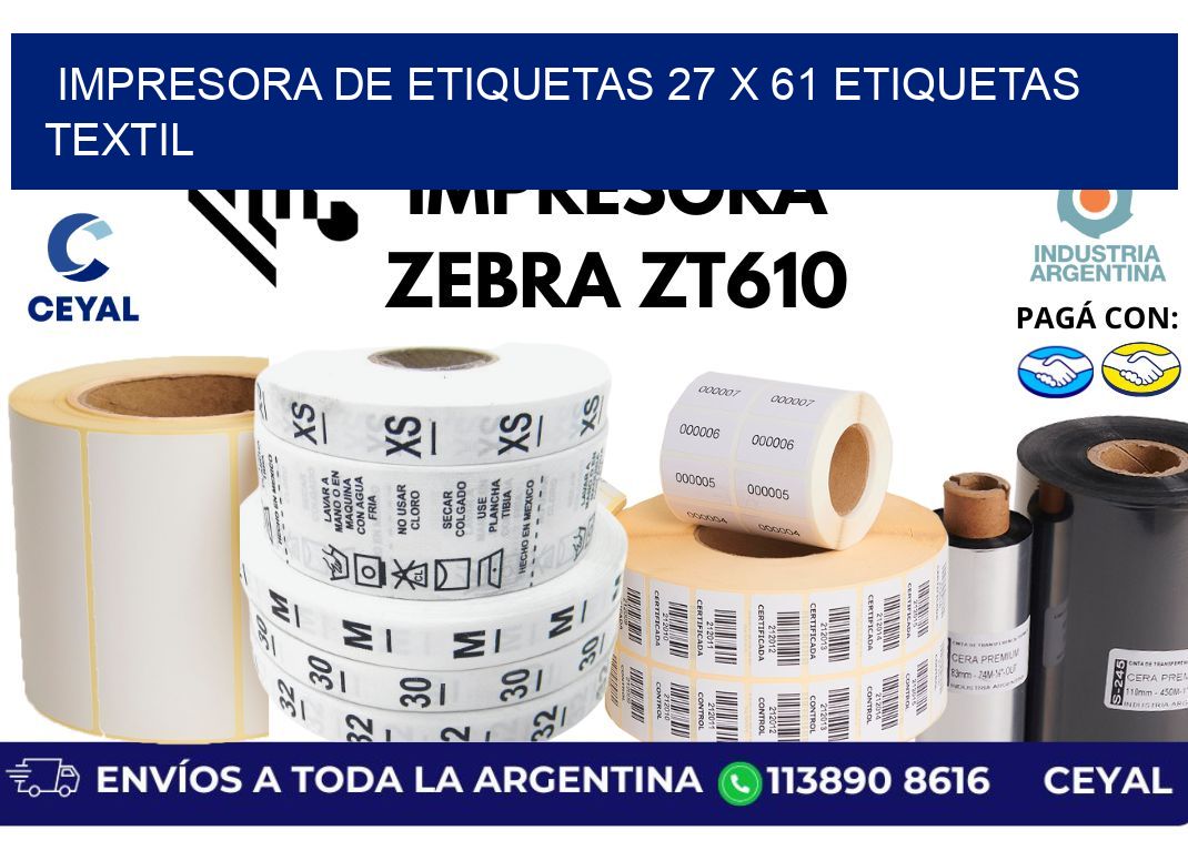 impresora de etiquetas 27 x 61 etiquetas textil