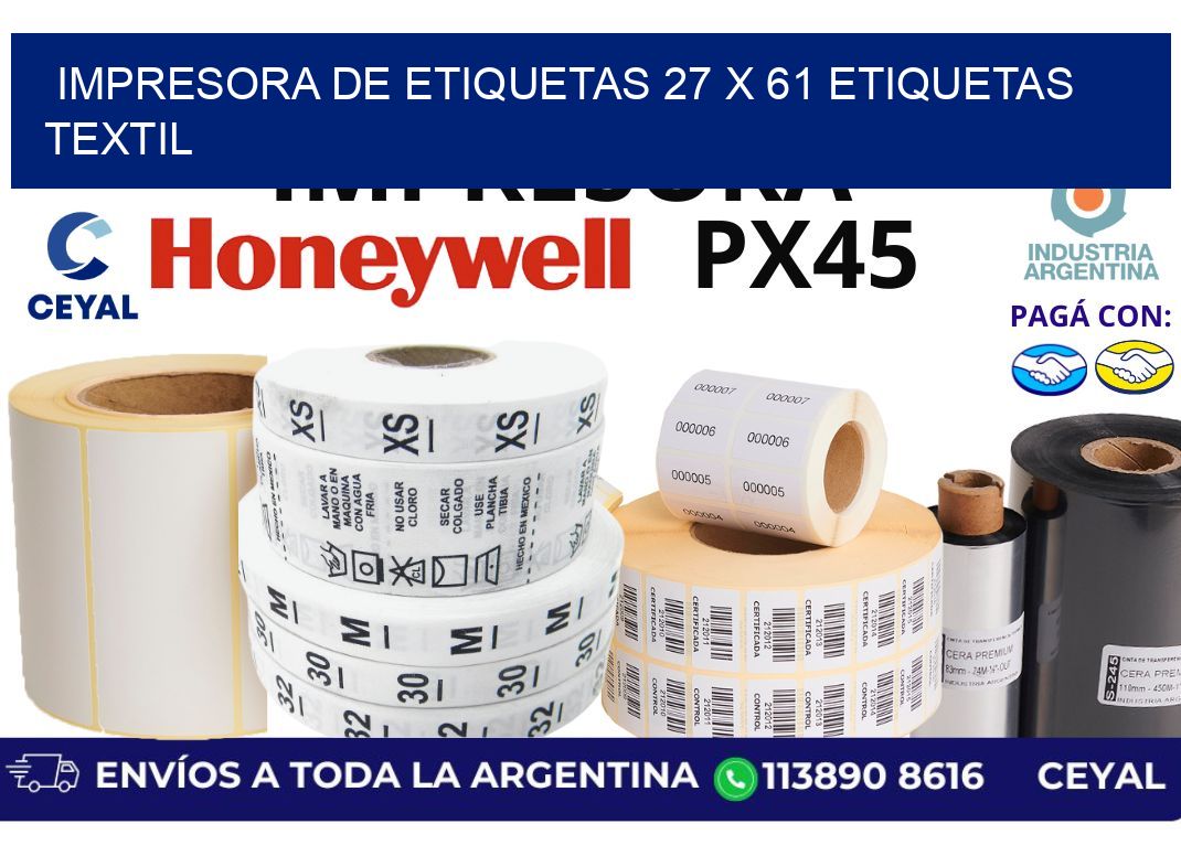 impresora de etiquetas 27 x 61 etiquetas textil