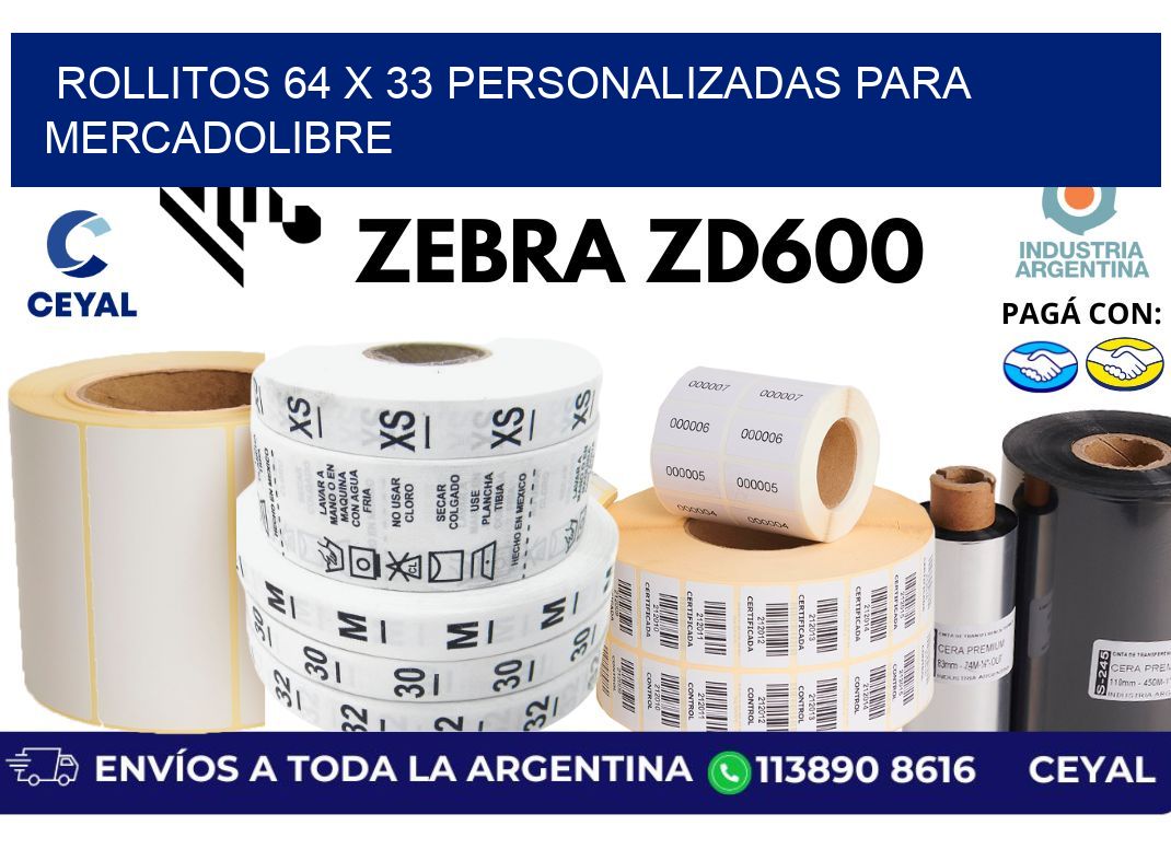 rollitos 64 x 33 personalizadas para mercadolibre