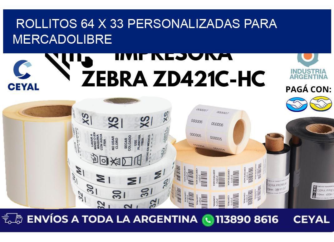rollitos 64 x 33 personalizadas para mercadolibre
