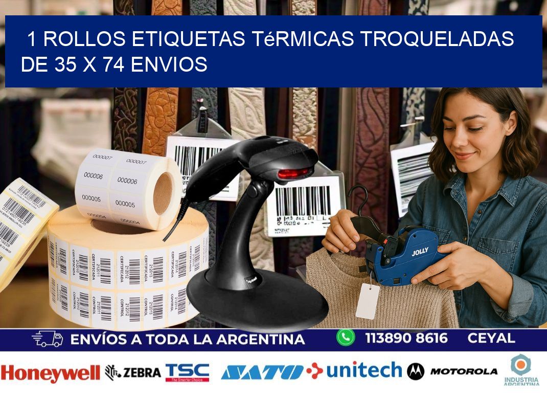 1 Rollos Etiquetas Térmicas Troqueladas De 35 x 74 ENVIOS