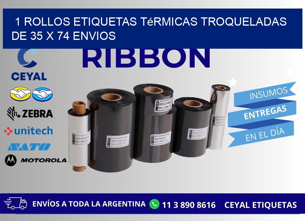 1 Rollos Etiquetas Térmicas Troqueladas De 35 x 74 ENVIOS