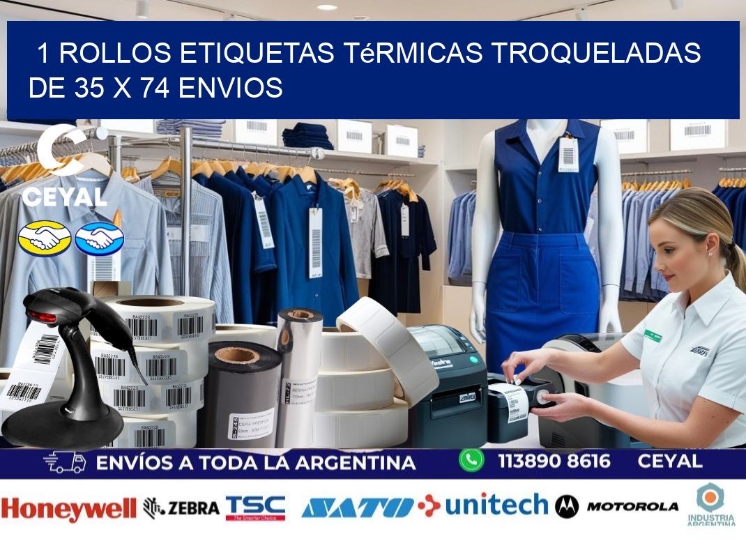 1 Rollos Etiquetas Térmicas Troqueladas De 35 x 74 ENVIOS