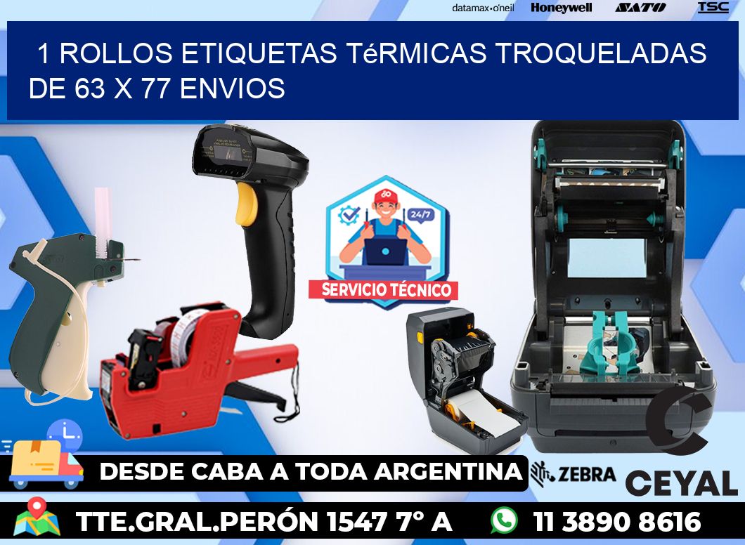 1 Rollos Etiquetas Térmicas Troqueladas De 63 x 77 ENVIOS
