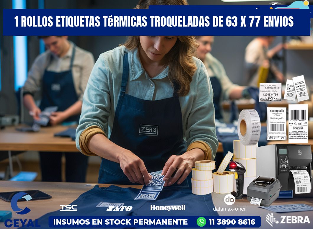1 Rollos Etiquetas Térmicas Troqueladas De 63 x 77 ENVIOS