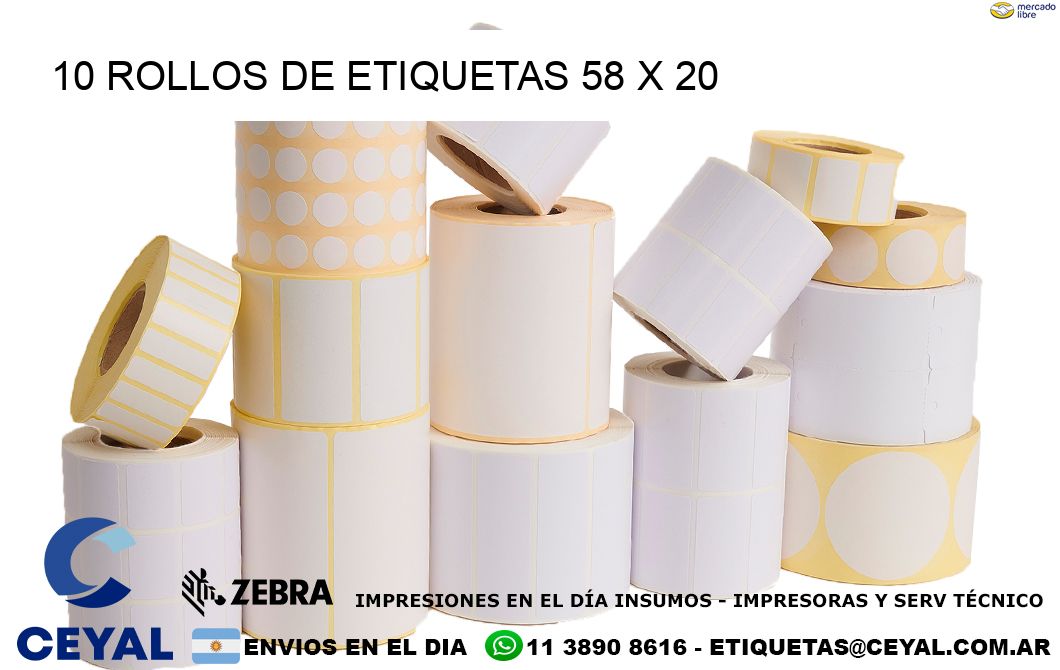 10 ROLLOS DE ETIQUETAS 58 x 20