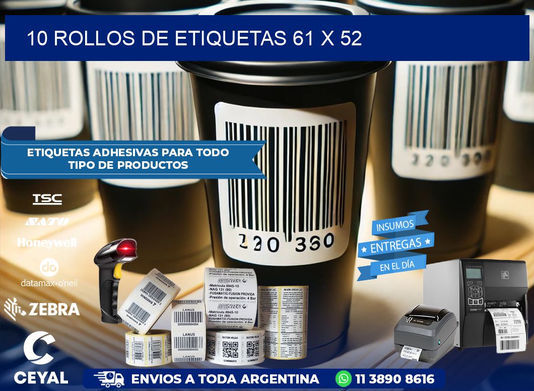 10 ROLLOS DE ETIQUETAS 61 x 52
