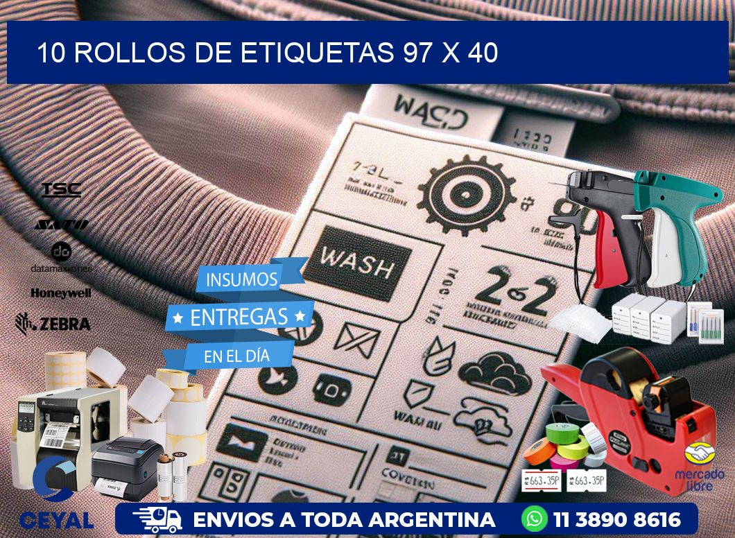 10 ROLLOS DE ETIQUETAS 97 x 40