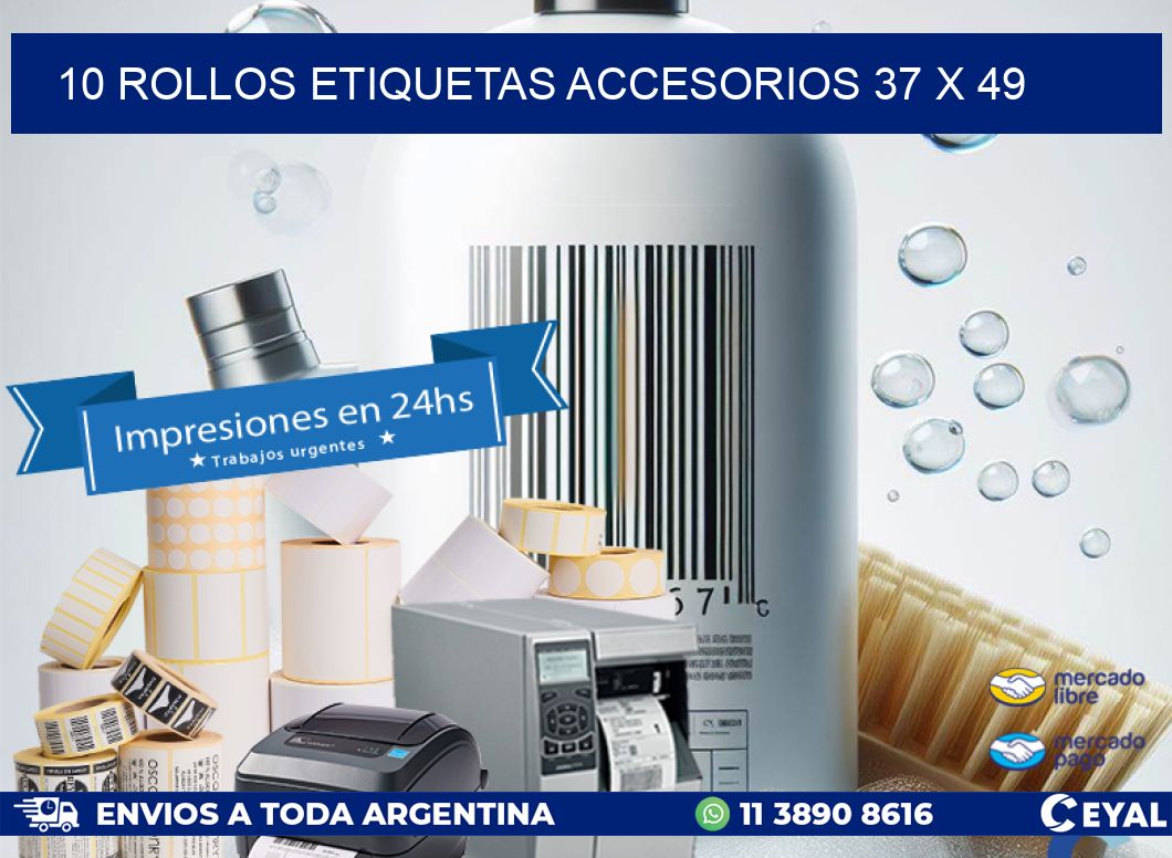 10 ROLLOS ETIQUETAS ACCESORIOS 37 x 49