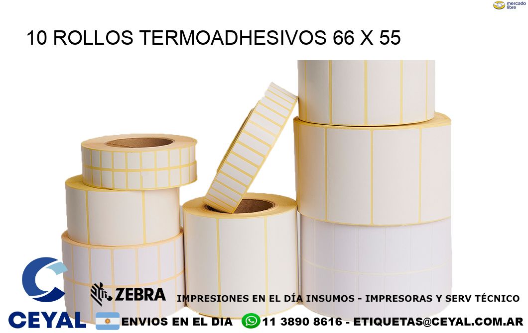 10 ROLLOS TERMOADHESIVOS 66 x 55