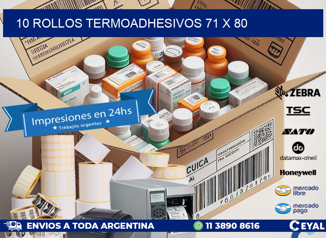 10 ROLLOS TERMOADHESIVOS 71 x 80