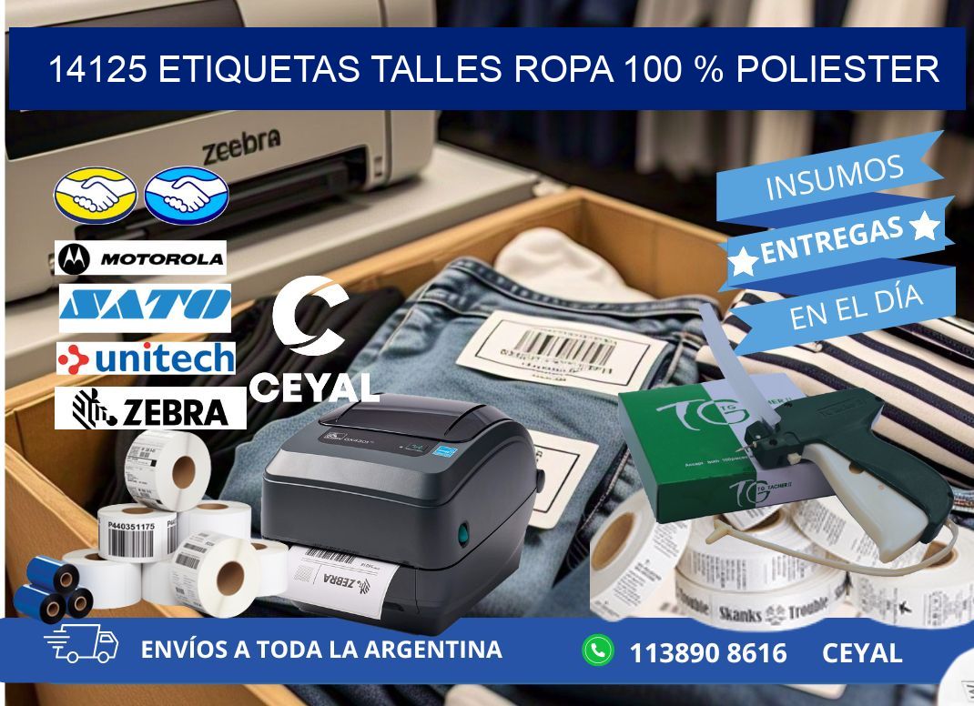 14125 ETIQUETAS TALLES ROPA 100 % POLIESTER