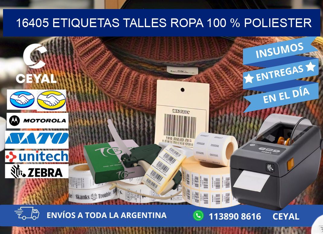 16405 ETIQUETAS TALLES ROPA 100 % POLIESTER