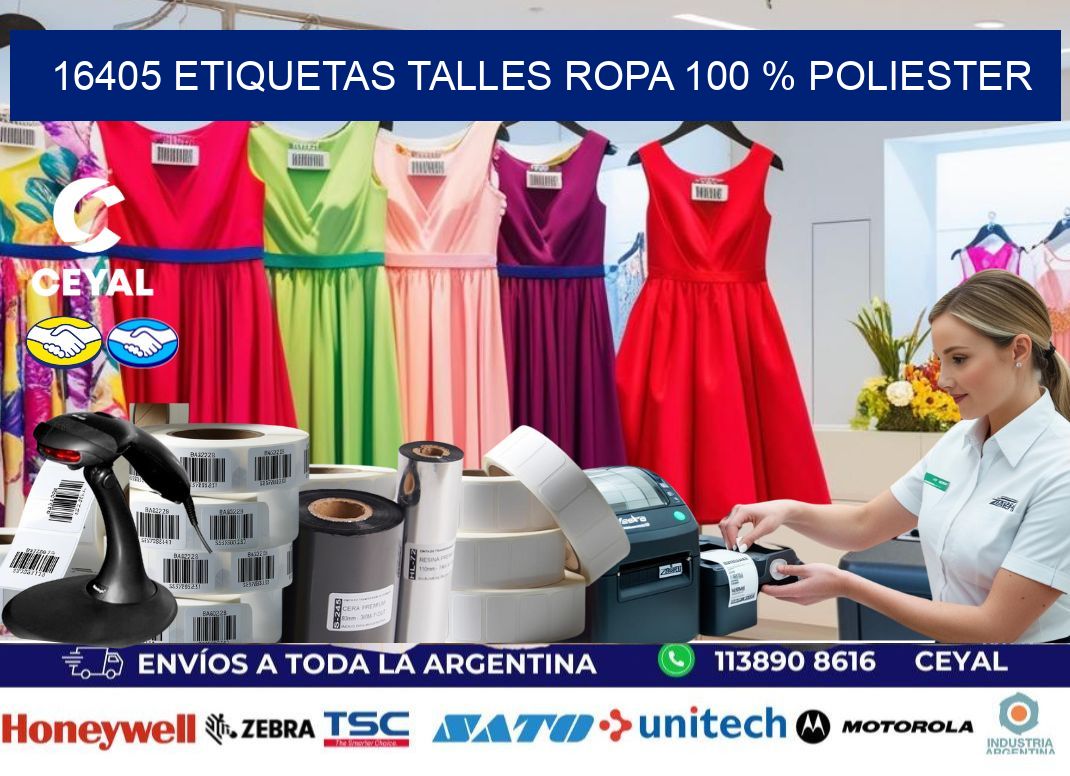 16405 ETIQUETAS TALLES ROPA 100 % POLIESTER