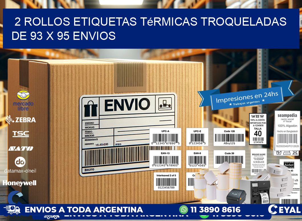 2 Rollos Etiquetas Térmicas Troqueladas De 93 x 95 ENVIOS