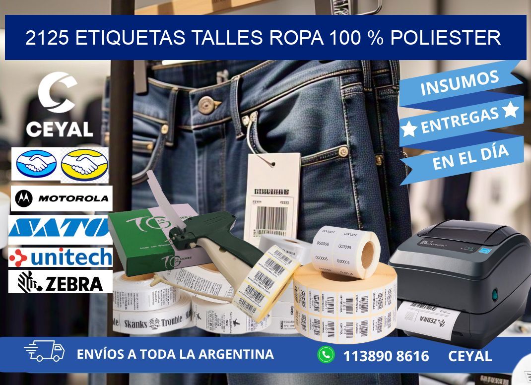 2125 ETIQUETAS TALLES ROPA 100 % POLIESTER