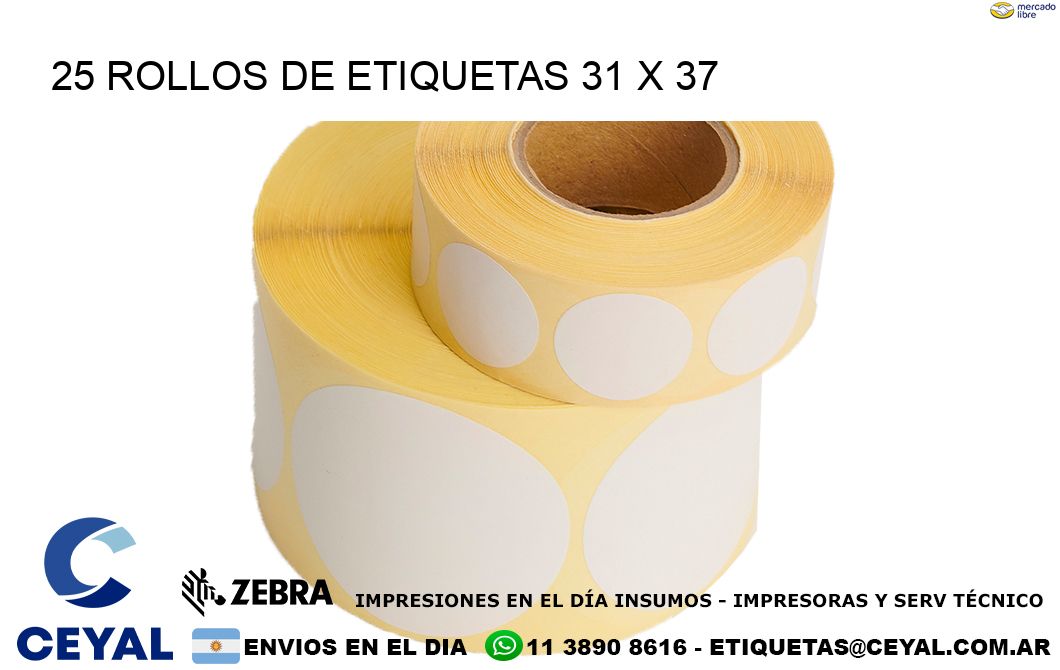 25 ROLLOS DE ETIQUETAS 31 x 37