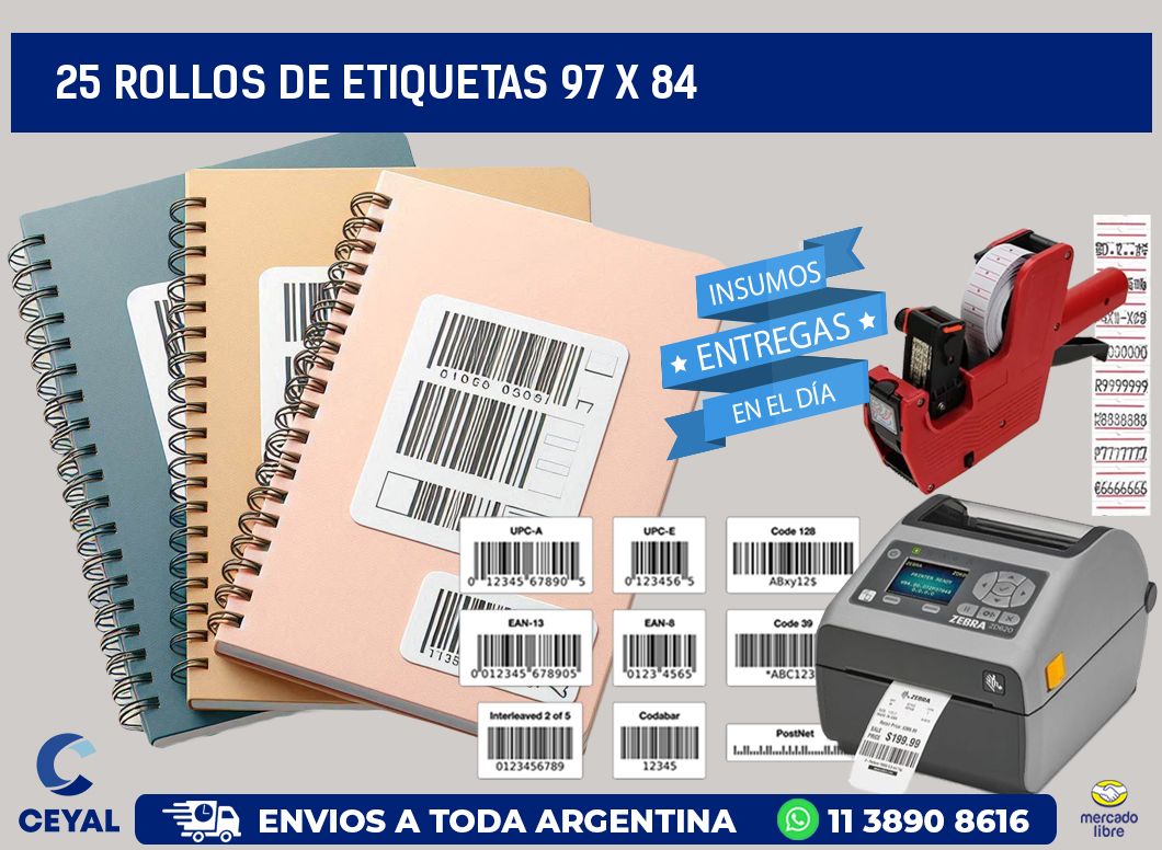 25 ROLLOS DE ETIQUETAS 97 x 84