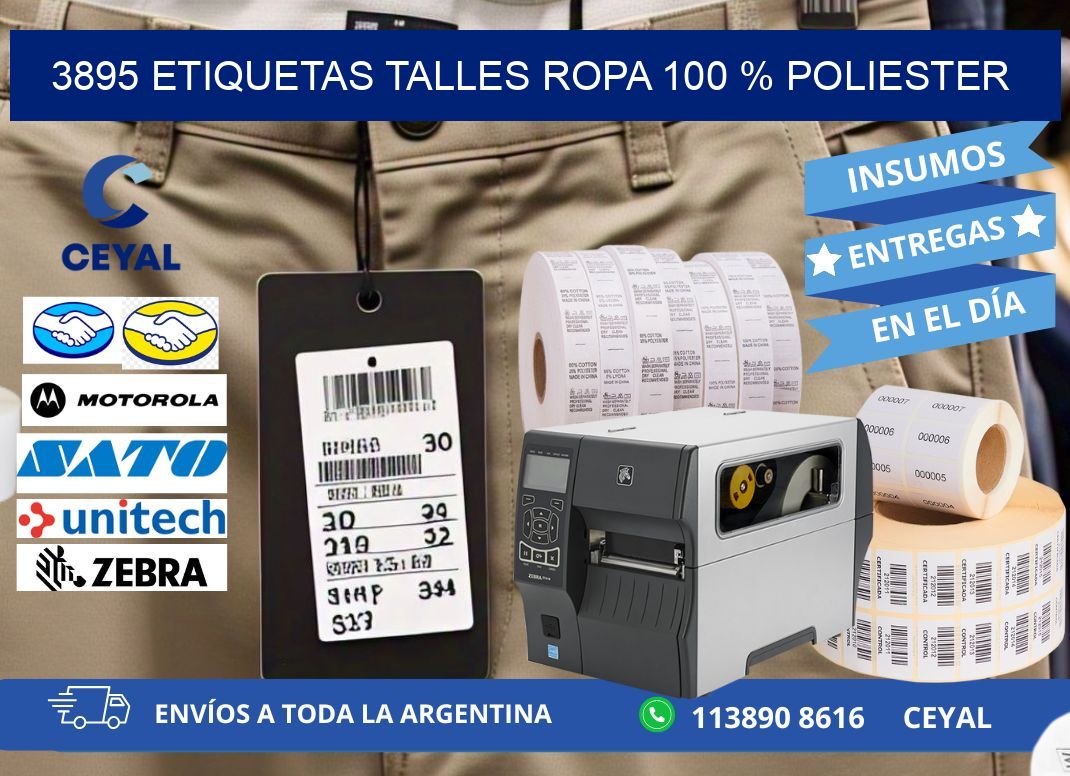 3895 ETIQUETAS TALLES ROPA 100 % POLIESTER
