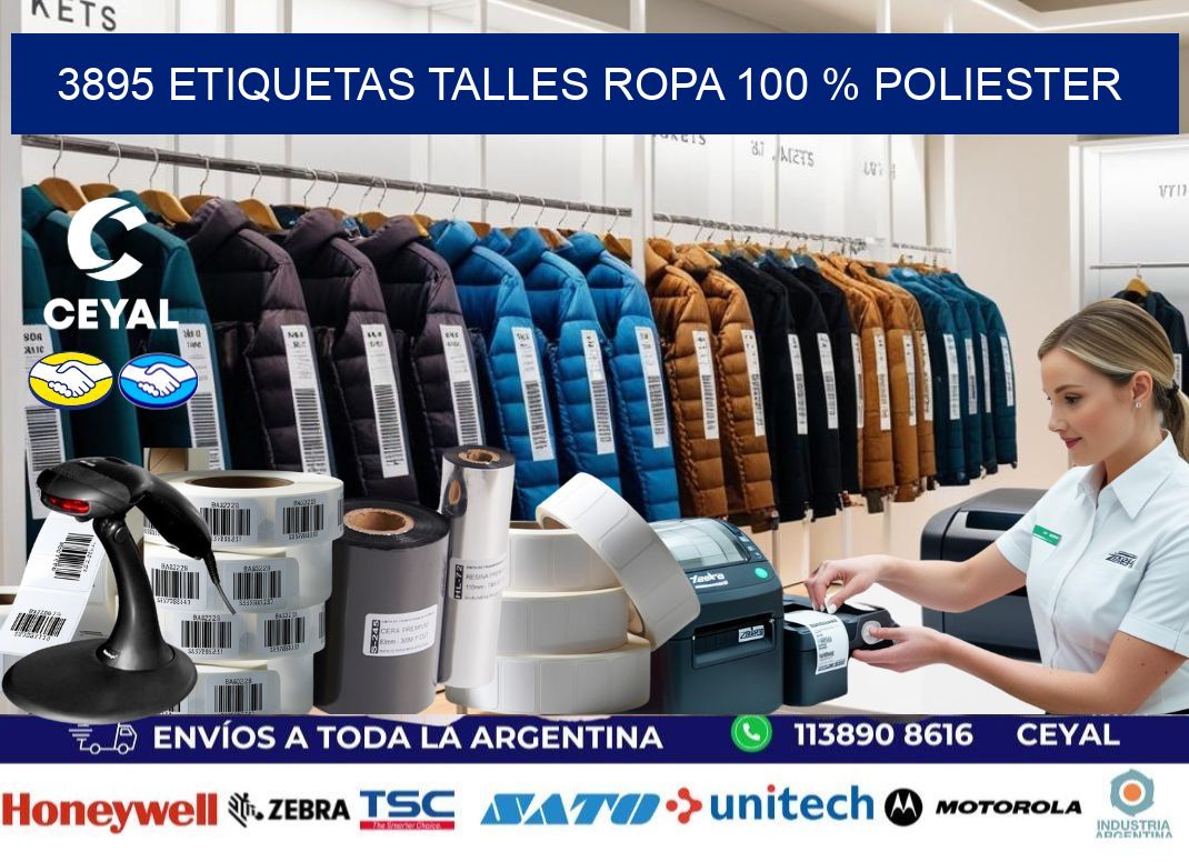 3895 ETIQUETAS TALLES ROPA 100 % POLIESTER