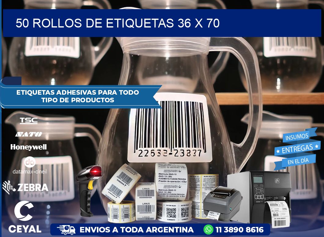 50 ROLLOS DE ETIQUETAS 36 x 70